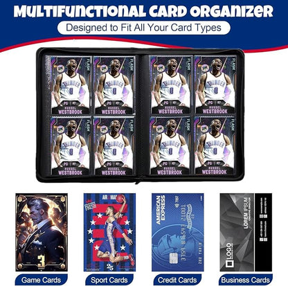 Trading Card Binder 4 Pocket, 240 Pockets Ringless PU Cover Card Collection Binder, Double Sided Card Binder Collector Album, Card Folder for MTG, TCG, Sports Cards, Game Card (Blue, 4Pockets)