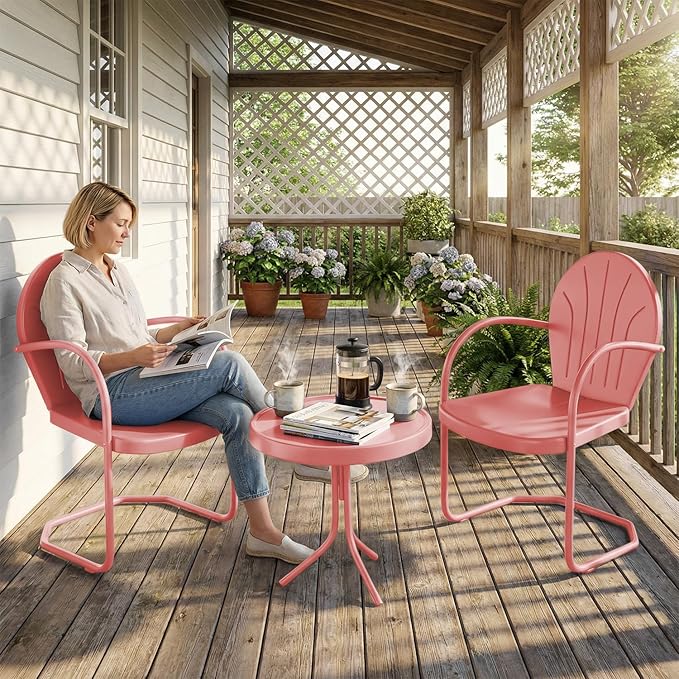 Patio Bistro Set Retro Metal Outdoor Seating Conversation 3 Pieces, 2 C-Spring