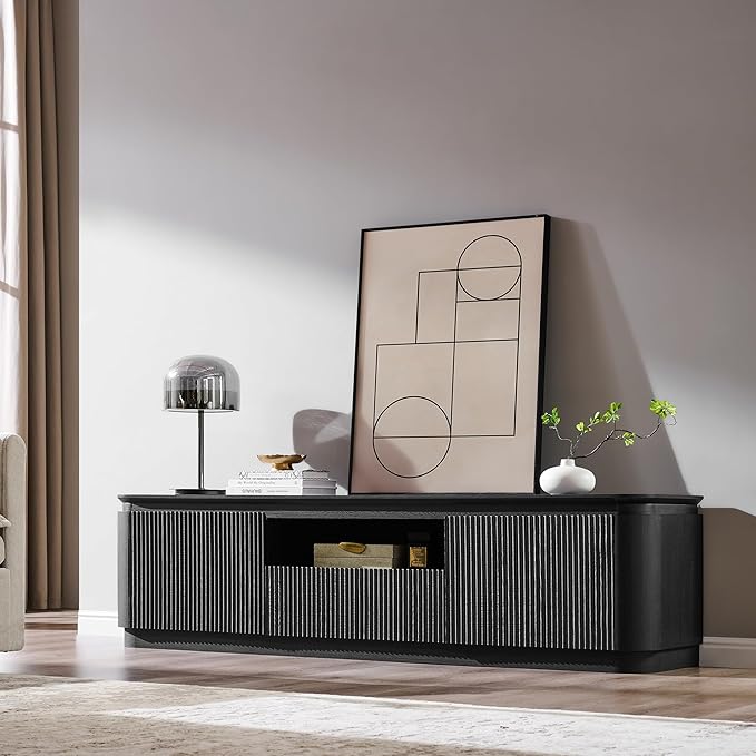70" Fluted TV Stand for TVs Up to 80", Mid Century Modern Entertainment Center