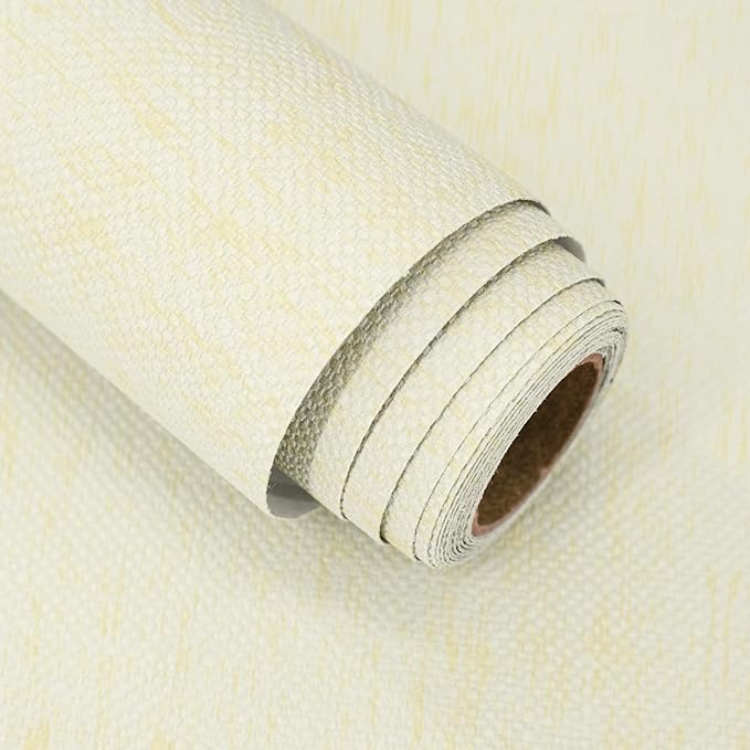 Grasscloth Peel and Stick Wallpaper Yellow Beige Textured Contact Paper 15.7in