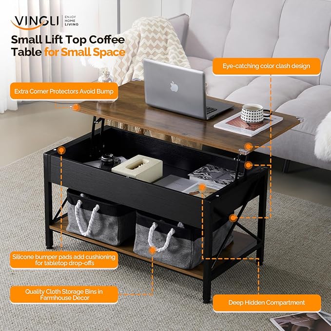 VINGLI 36" Lift Top Coffee Table