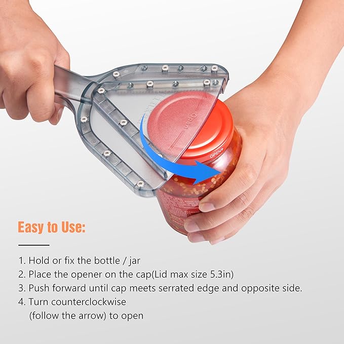 Uinxan Jar Opener for Weak Hands & Seniors with Arthritis - Handheld Manual | Effortlessly Opens Stubborn Screw Lids & Bottle Caps. 304 Stainless Steel. Durable. Patented Kitchen Gadget (Transparent)