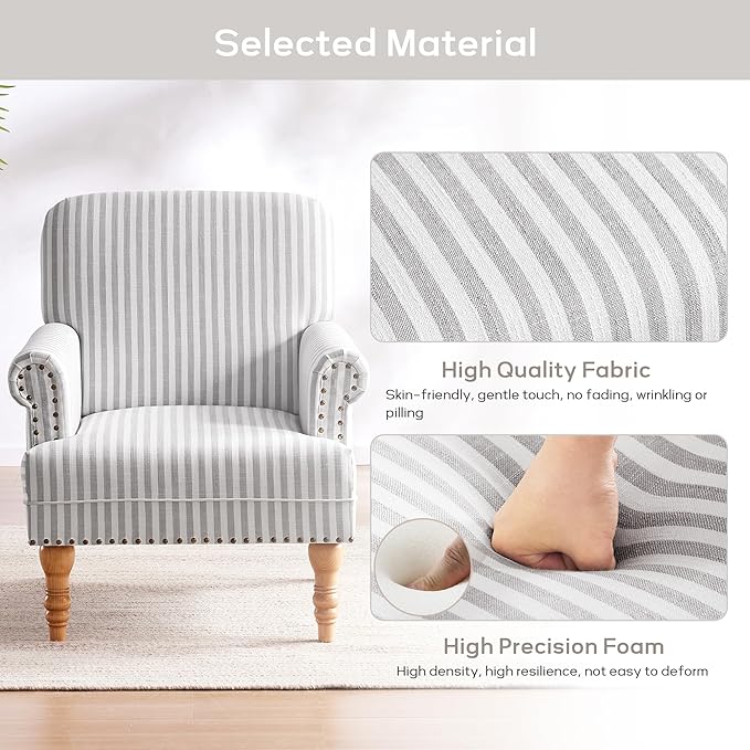 HUIMO Linen Fabric Accent Chair, Mid-Century Modern Armchair