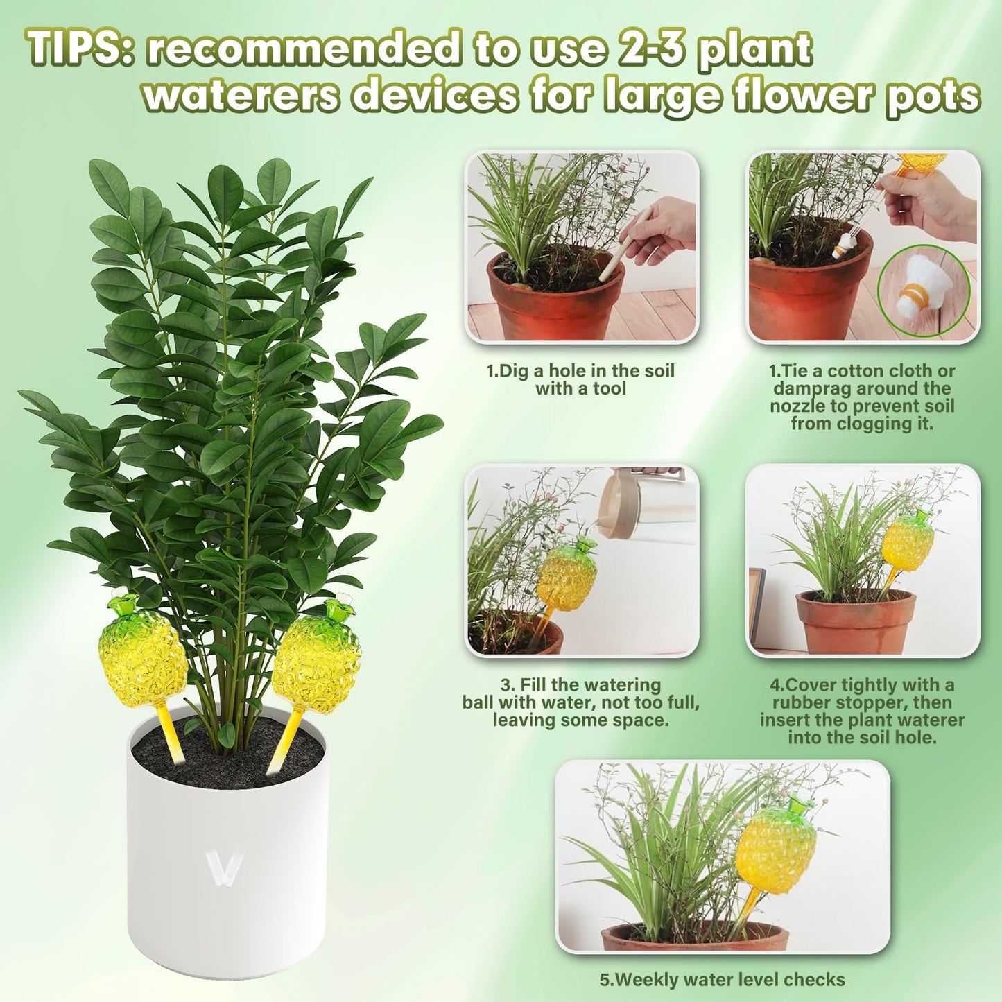 Plant Watering Globes,Self Watering Pots for Indoor Plants,Self Watering Planter Insert,Glass Plant Watering Devices,10 oz Slow Release Automatic Watering Spikes,Bonus Garden Shears