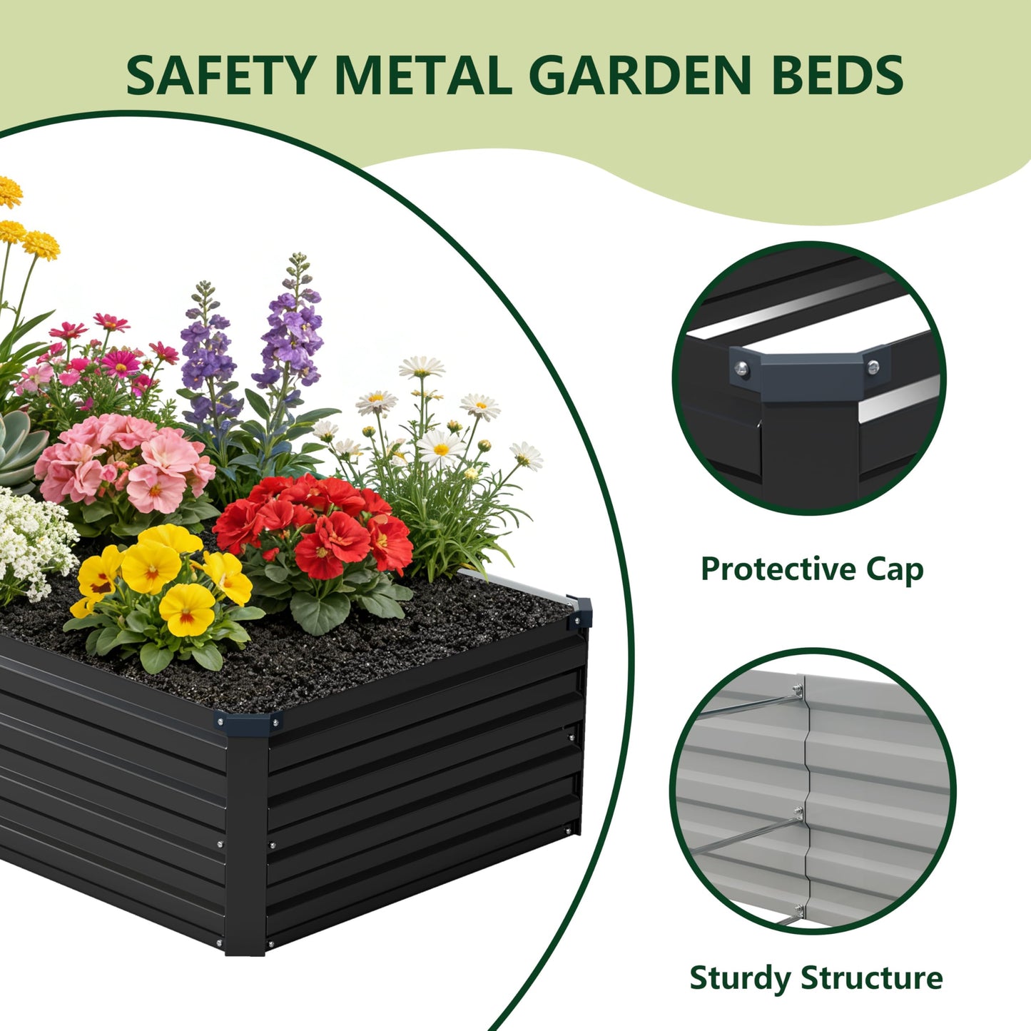 zunatu 12x2x1 ft(2 Pack) Galvanized Raised Garden Bed,Outdoor Planter Box Metal Patio Kit Planting Bed for Vegetables Flowers and Succulents,Black