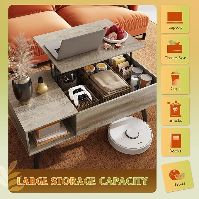 WLIVE Coffee Table for Living Room, Lift Top Coffee Table