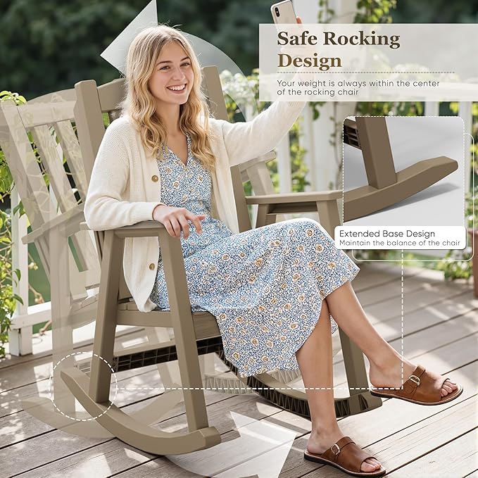 Greesum Set of 2 Outdoor Rocking Chair, All-Weather Patio Rocker, Rust-Proof &