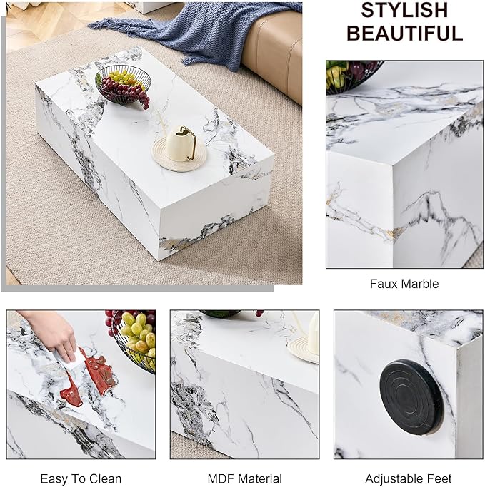 Faux Marble Coffee Table, Rectangle MDF Coffee Tables