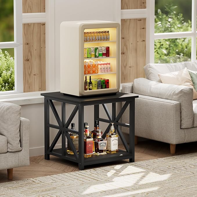 GreenForest End Table with 2-Tier Storage Shelf, 19.7 inch Side Table