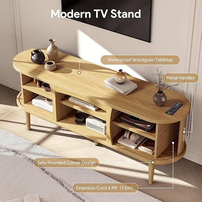 Decofy Mid Century TV Stand for TVs up to 65 Inches, Entertainment Center