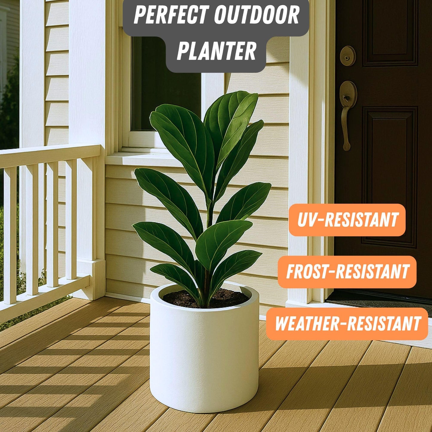 Fox & Fern 10 Inch Plant Pot with Hidden Saucer — Premium Lightweight Fiberstone Matte White Self Watering Planter with Seamless Saucer - Indoor & Outdoor Use - Weather Resistant & UV Resistant
