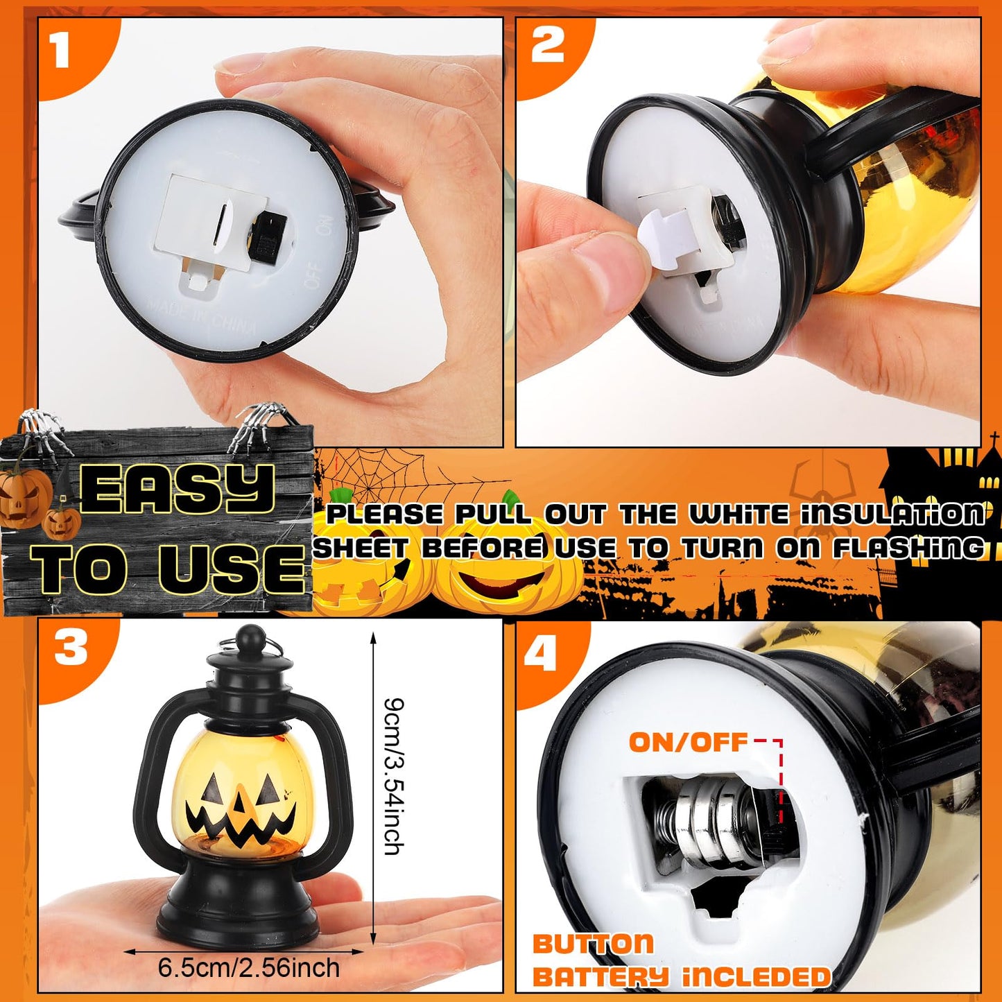 ROCEEI Halloween Mini Pumpkin Lantern 3.54 Inch Jack O Lantern Table Centerpiece Halloween Hanging Decoration Bulk Light up Lamp with Flickering LED Candle for Party Decor Indoor Outdoor(12 Pcs)
