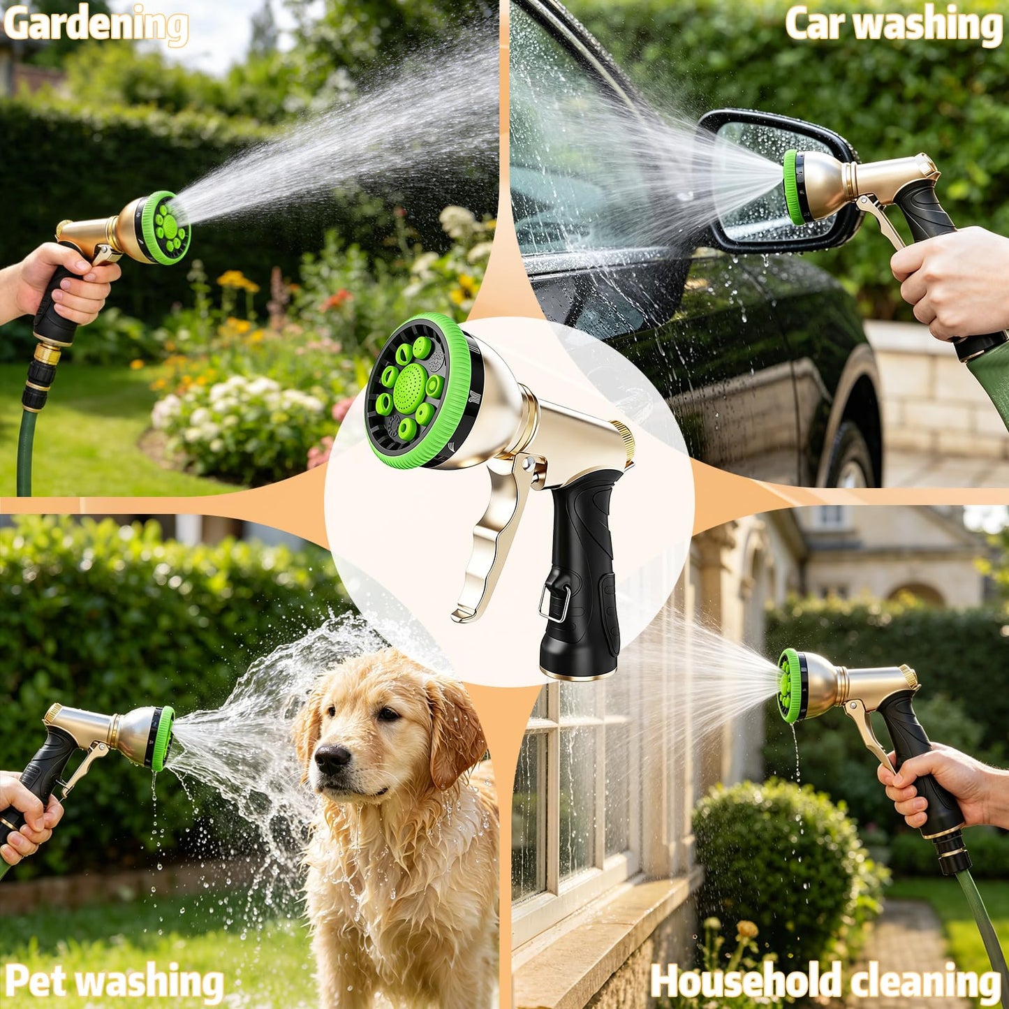 Livoanah High Pressure Hose Sprayer - Heavy Duty Metal Garden Hose Nozzle with 9 Adjustable Spray Patterns, Water Spray Nozzle for Watering Plants, Lawn Care, Car Wash & Pet Cleaning (green)
