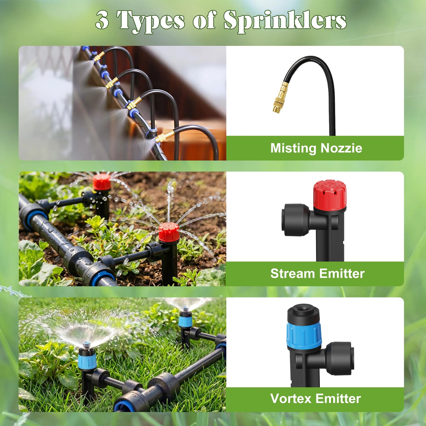 Drip Irrigation Kit for Garden, Automatic Plant Watering System with Quick Connect Fittings, Water Saving Irrigation Tubing Hose and Accessories for Yard, Greenhouse, Lawn & Raised Bed (191FT)