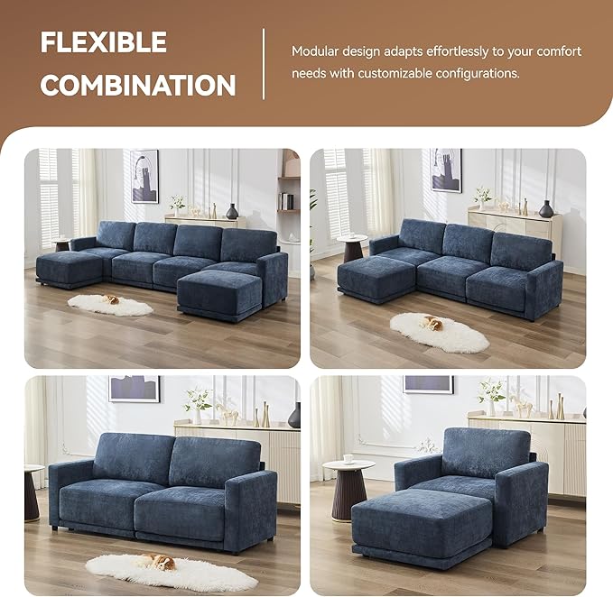143.8" Modular Sectional Sofa Modern Chenille U Shaped Couch