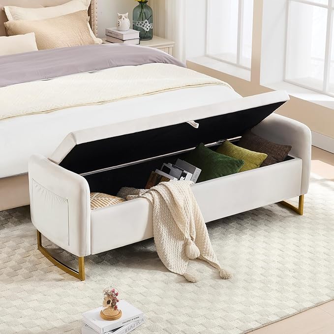 65" End of Bed Storage Bench, Velvet Storage Bench