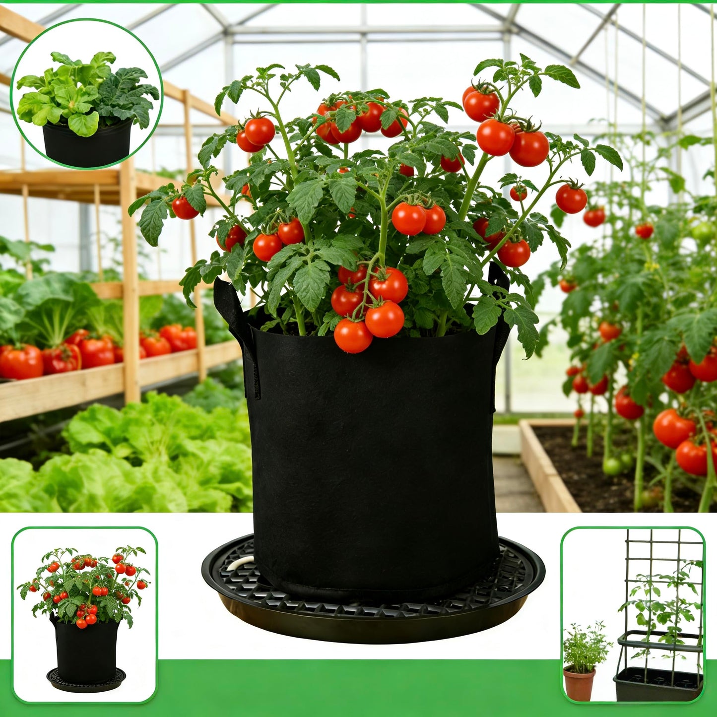 4 Pack 16 inch Self Watering Base for Fabric Grow Bag, Self-watering Plastic Elevated Plant Saucer Stand, Automatic Watering Tray for Non-woven Planter Flower Pot Growth Tent Greenhouse Indoor Outdoor