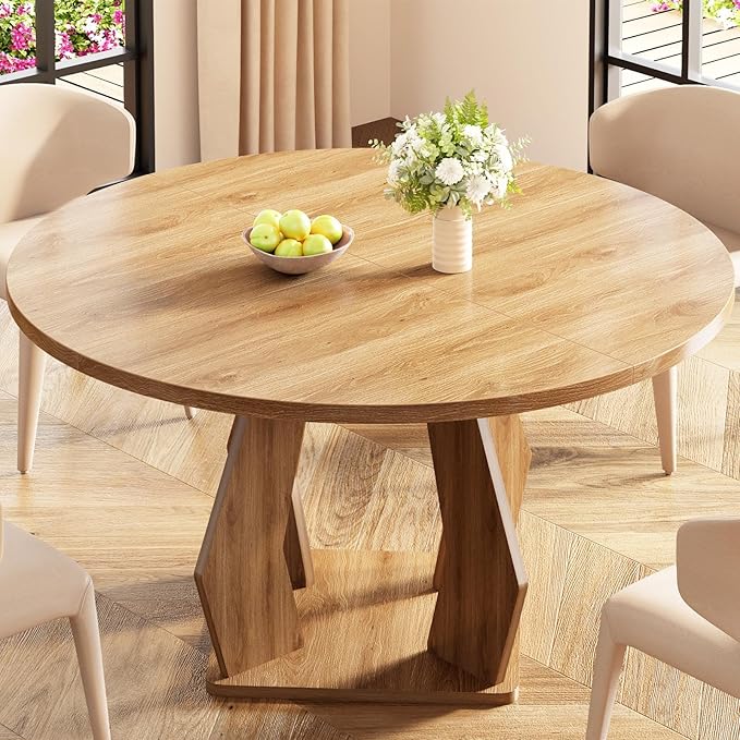 IBF Round Dining Table for 4-6 People, 47 Inches Dining Room Table
