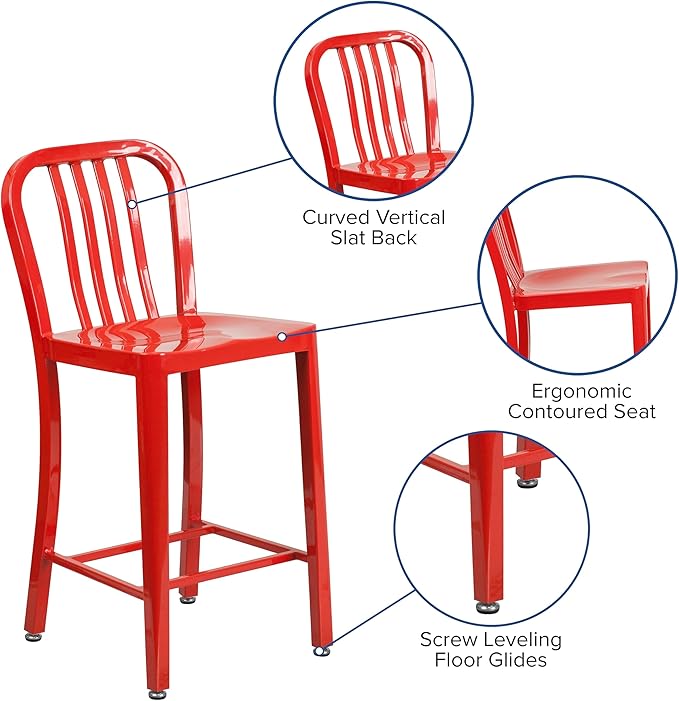 Flash Furniture Commercial Grade 24" High Red Metal Indoor-Outdoor Counter