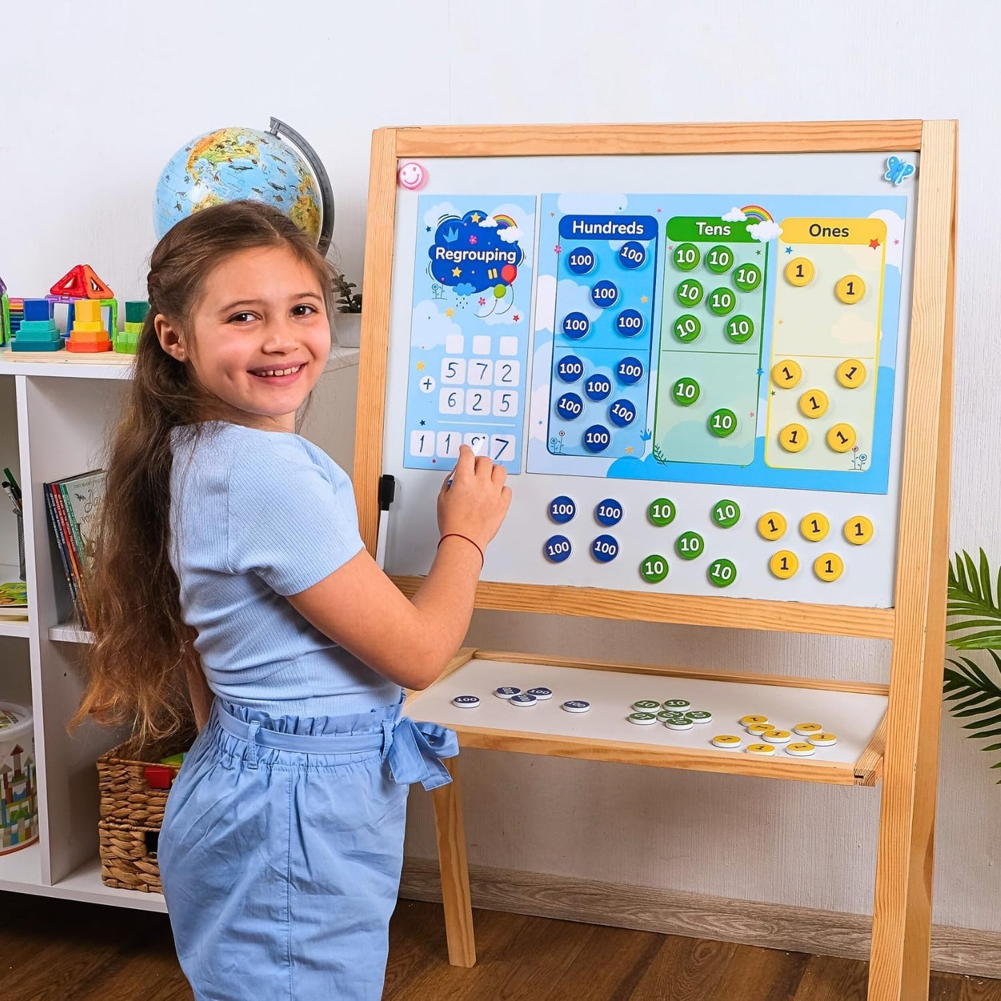 Simply magic 141 PCS Base Ten Blocks & 70 PCS Magnetic Regrouping Activities Kit for Math