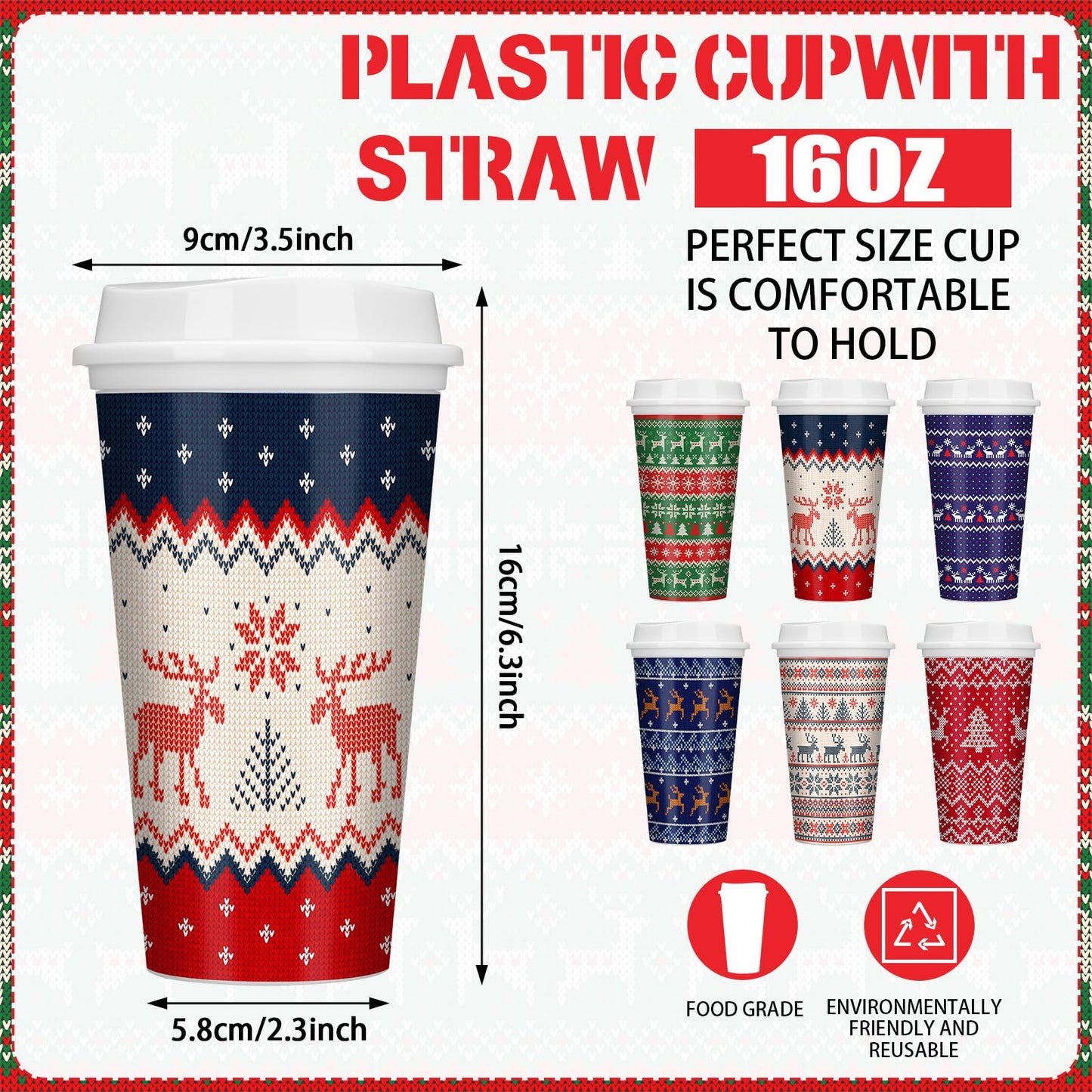 Pickmesh 12 Pack Christmas Coffee Cups Gifts Bulk 16 oz Reusable Coffee Cup Tumblers with Lid Plastic Cups Travel Mug Thank You Gifts for Women Coworkers Holiday Drinks