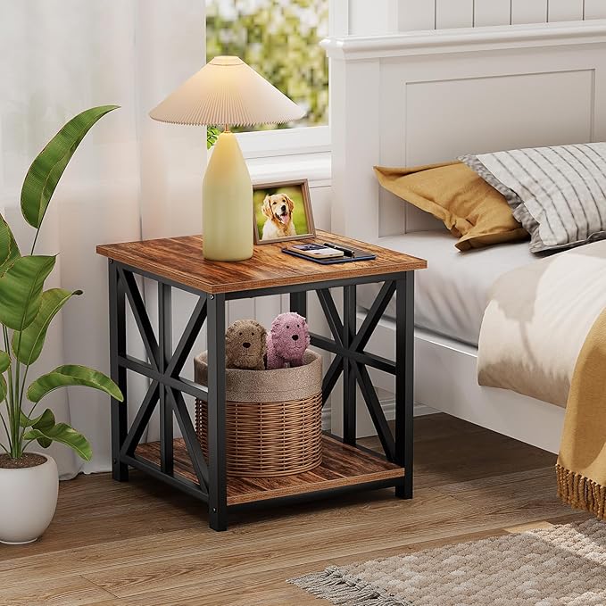 GreenForest End Table with 2-Tier Storage Shelf, 24 inch Large Side Table