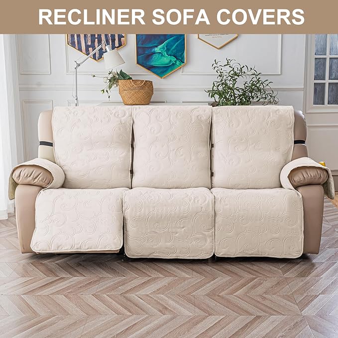 100% Waterproof Recliner Sofa Covers 3 Seater, 6-Piece Split Non-Slip Reclining