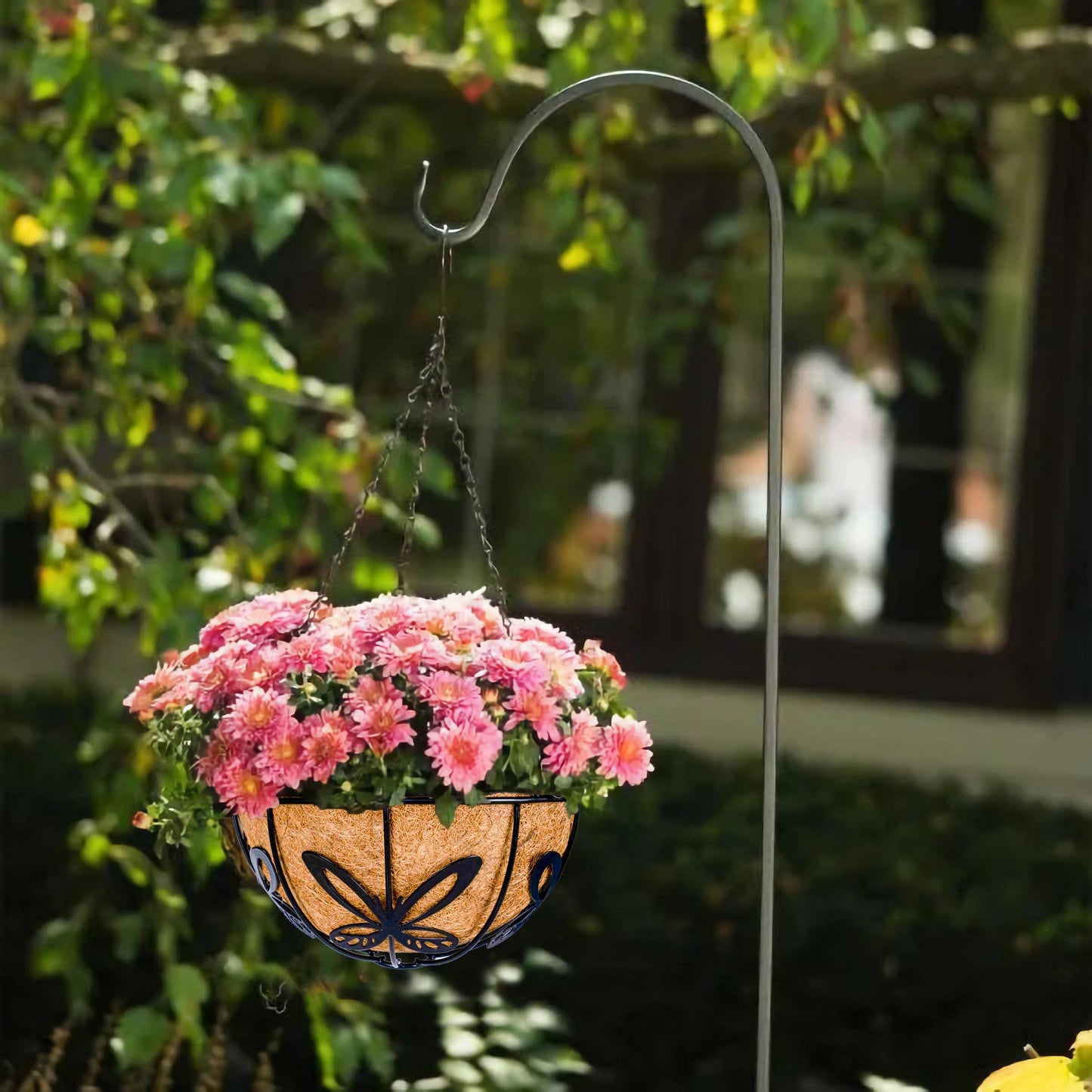 VICHOCCA Hanging Planter with Coco Coir Basket Liner - Round Wire Plant Holder for Outdoor Lawn Patio Balcony Garden Deocr, Butterfly Pattern Outside 10 Inch Plants Pot, 2 Pack