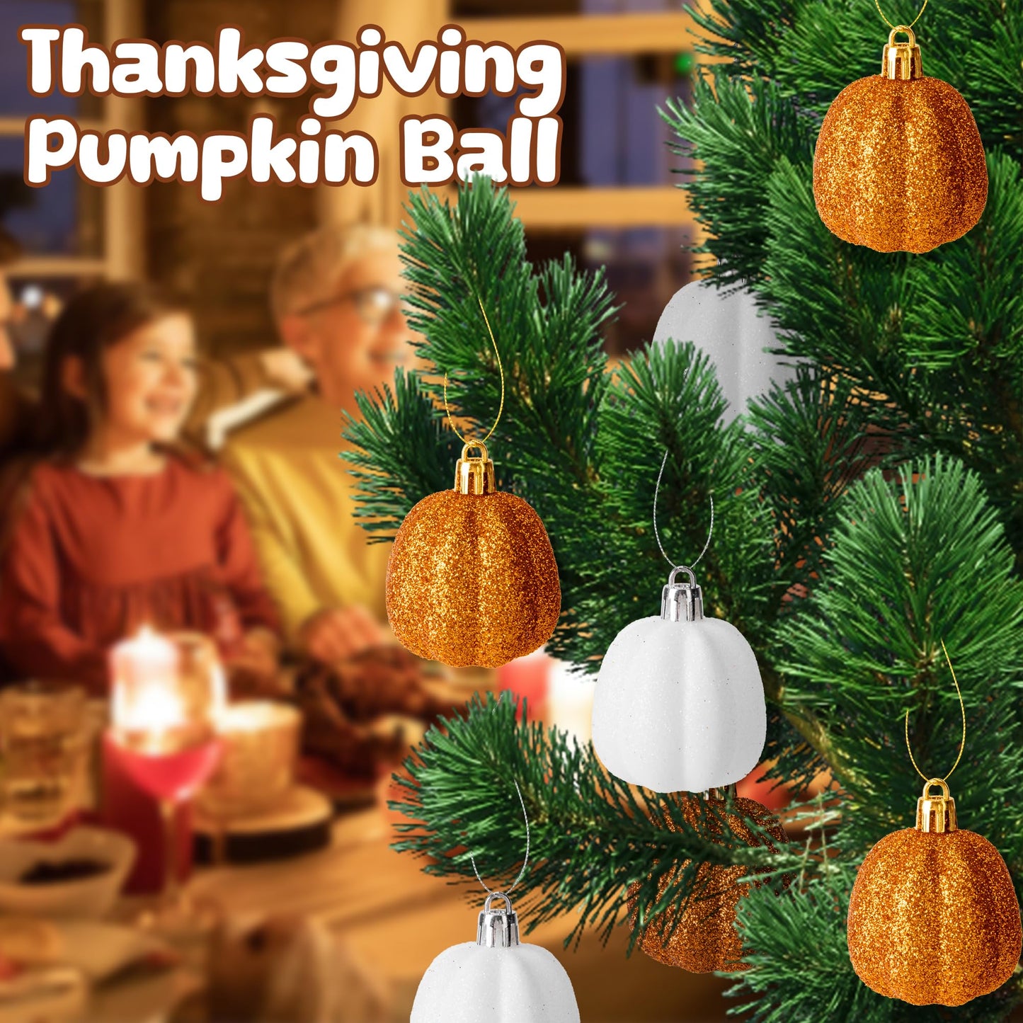 16 Pcs Fall Thanksgiving Pumpkin Hanging Ornaments- 2.2" x 1.8" Glitter Fall Pumpkin Tree Ornaments- Shatterproof Farmhouse Rustic Hanging Pumpkins Decoration for Autumn Thanksgiving Xmas Home Decor