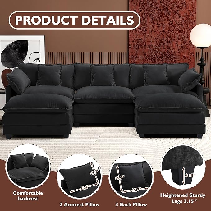 Ihanherry U-Shaped Modern Sofa 111.4" Modular Sectional Cloud Couch
