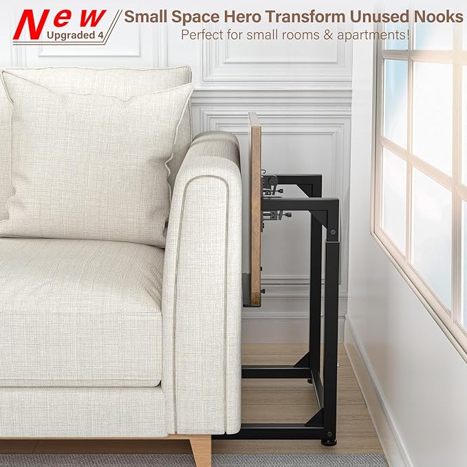 Tv Tray Table, 8-Level Adjustable Height Couch Side Table，90° Tilt Angle