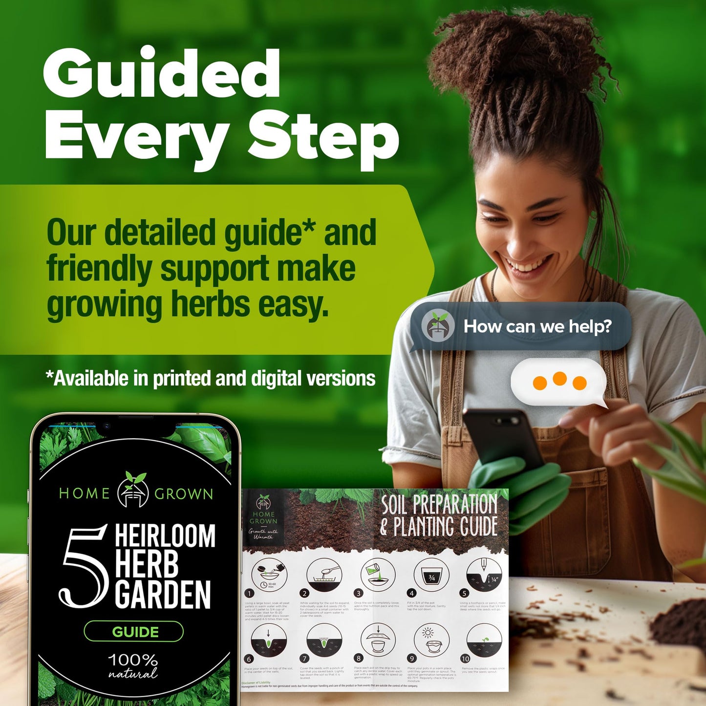 HOME GROWN Indoor Herb Garden Starter Kit - Christmas Gift for Gardeners - Complete 5 Herb Plant Grow Kit - Unique Gift for Mom, Women, Her, Men - Birthday Gift