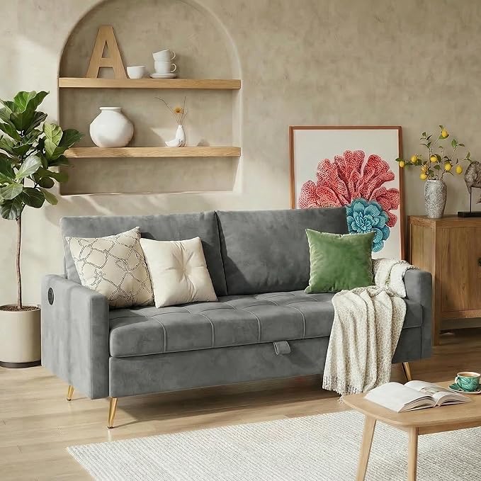 LINLUX Grey Fabric 60" W Couch