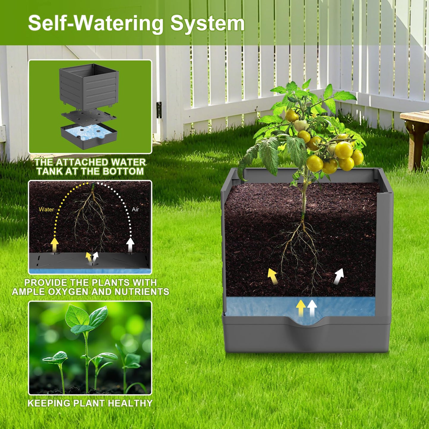 2 Pack Raised Garden Bed Tomato Planter with Trellis, 57" Tomato Cage Plant Support Planters, Self-Watering Planter for Tomatoes Climbing Plants Vegetable Vine Flowers Outdoor & Indoor
