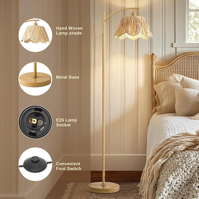 Oneach Boho Floor Lamp for Living Room, Farmhouse Standing Lamp