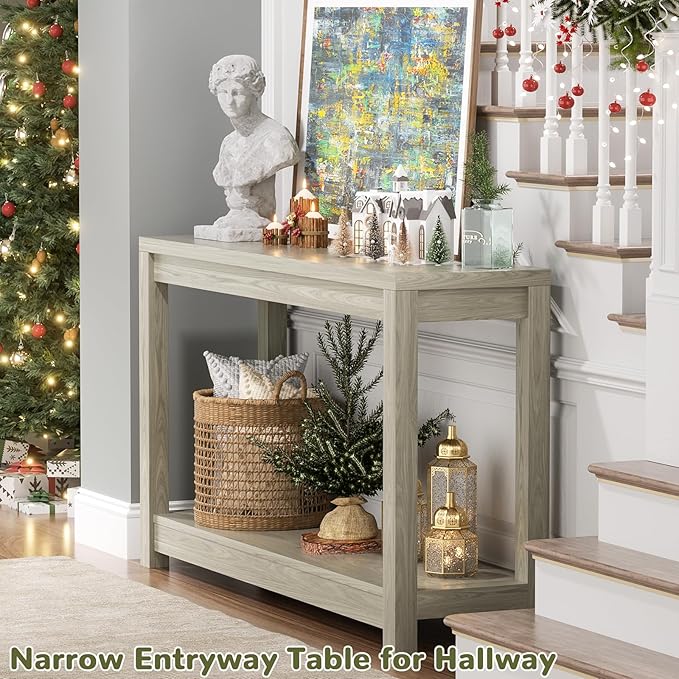 Besiost Small Farmhouse Wood Entryway Table Narrow Console Table