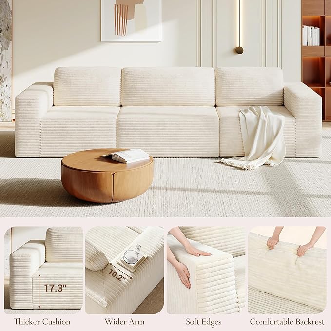 Vesgantti 119" Modular Sectional Sofa, Corduroy Cloud Couch