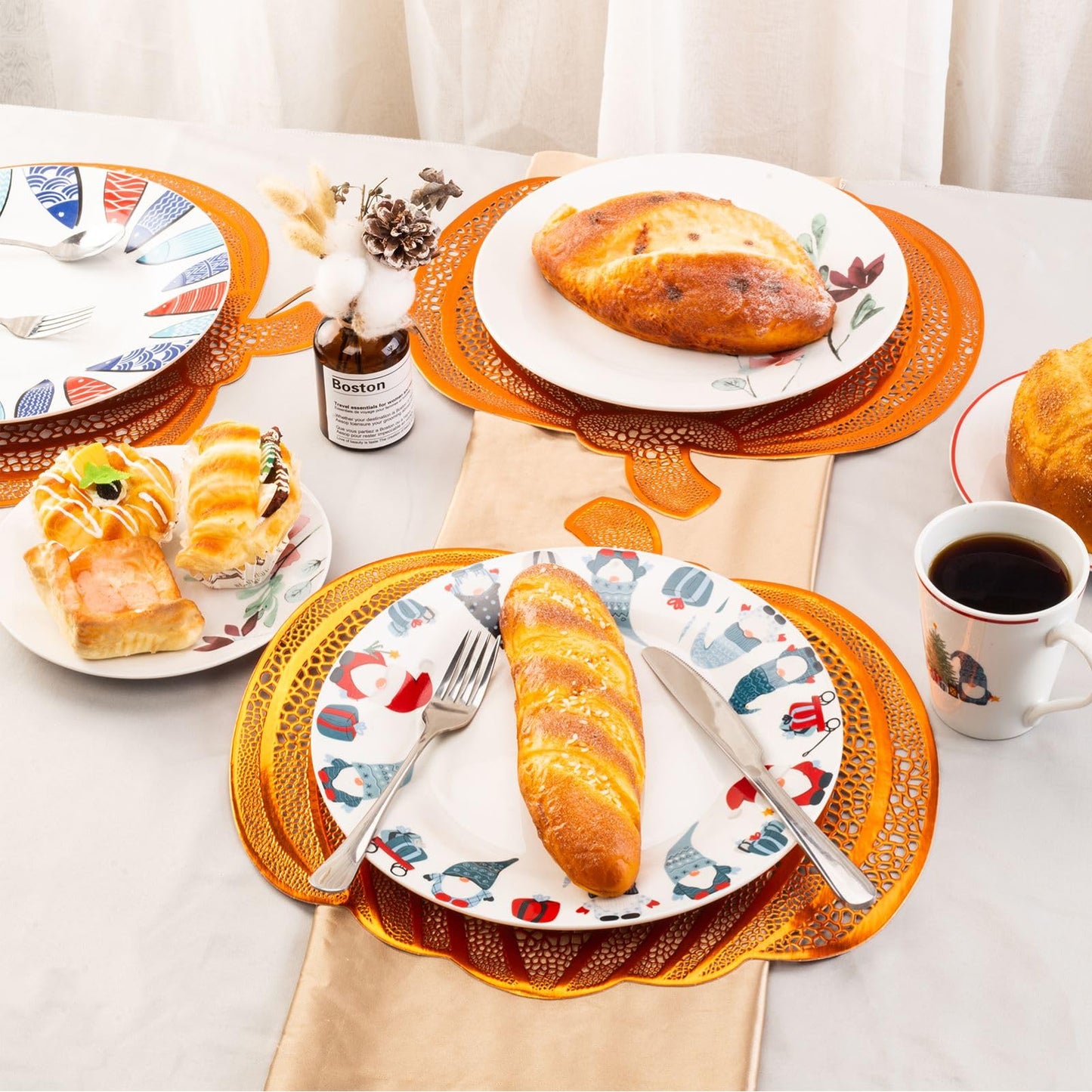 Pumpkin Placemats Set of 6，Harvest Placemats Fall Placemats Heat-Resistant for Thanksgiving,Halloween,Party and Wedding Table Decorations
