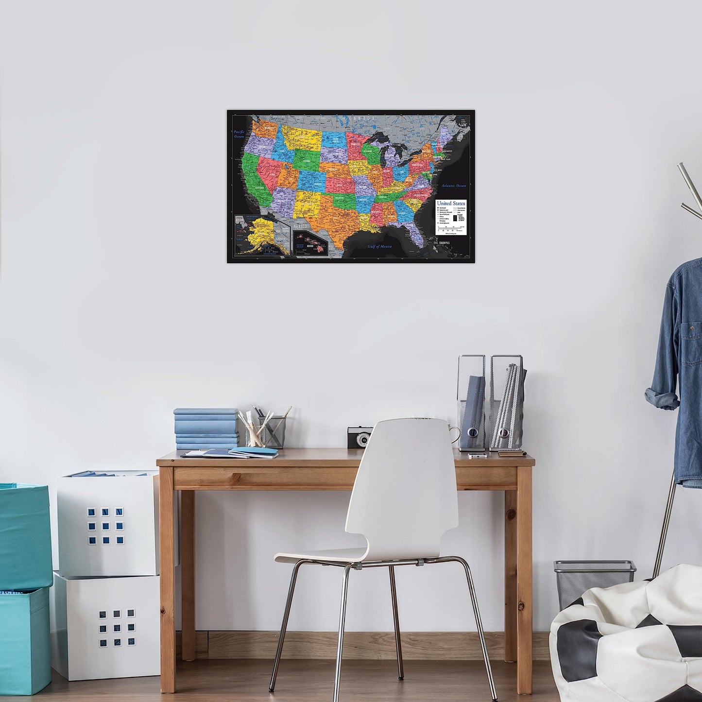 Palace Learning Laminated World Map & US Map Poster Set - 18" x 29" - Wall Chart Maps of the World & United States - Made in the USA (LAMINATED) (Black)