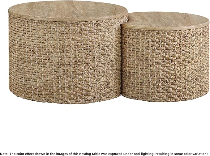 Nesting Coffee Table Set of 2, Rustic Crate and Barrel Coffee Table, Hand-Woven