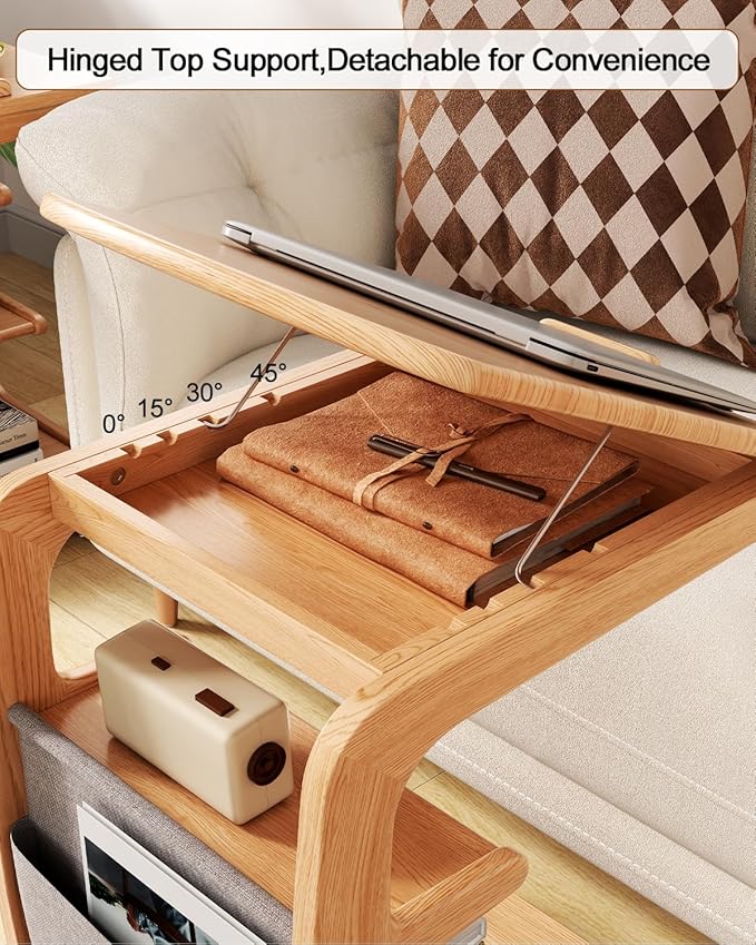 AQIMUELE Wooden C-Shaped End Table, Couch Desk