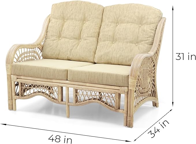 Malibu Lounge Loveseat Natural Color, Sofa Natural Rattan Wicker Handmade Design