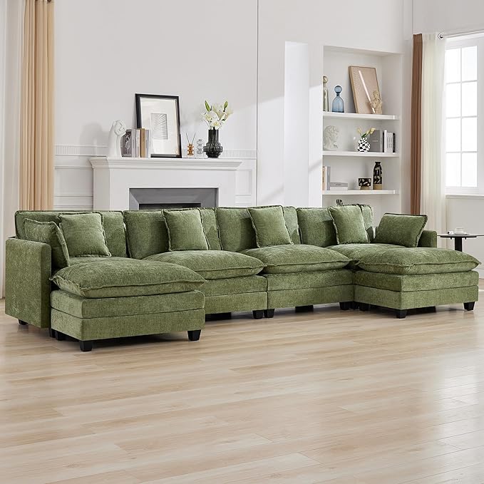 147'' Sectional Cloud Deep Seat Couch, Oversized Chenille U Shaped Sectional