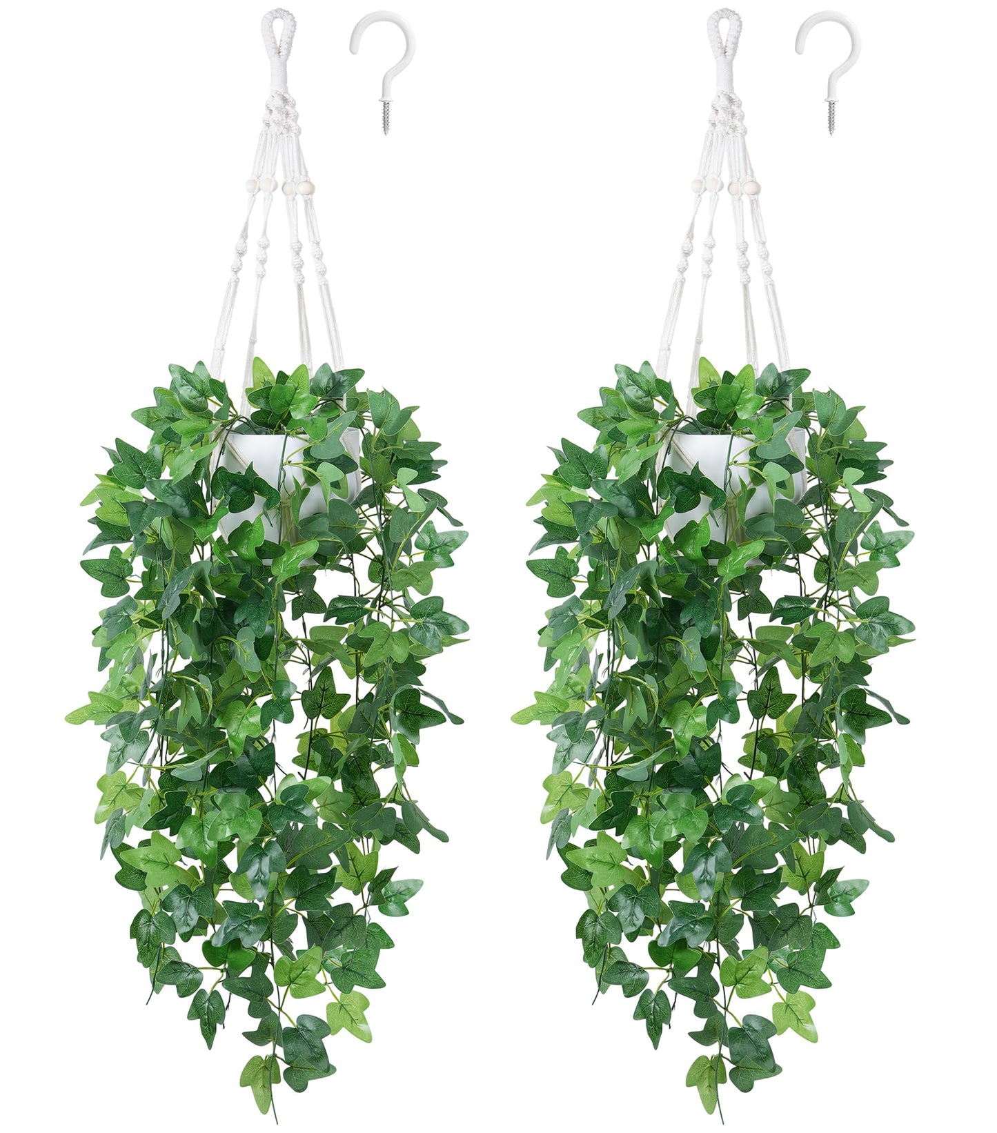 DREAMLOOM 2 Packs Fake Hanging Plants with Pots, Artificial Ivy Hanging Plants with Macrame Hanger for Indoor Decor, Fake Hanging Vines Faux Greenery for Home Kitchen Office