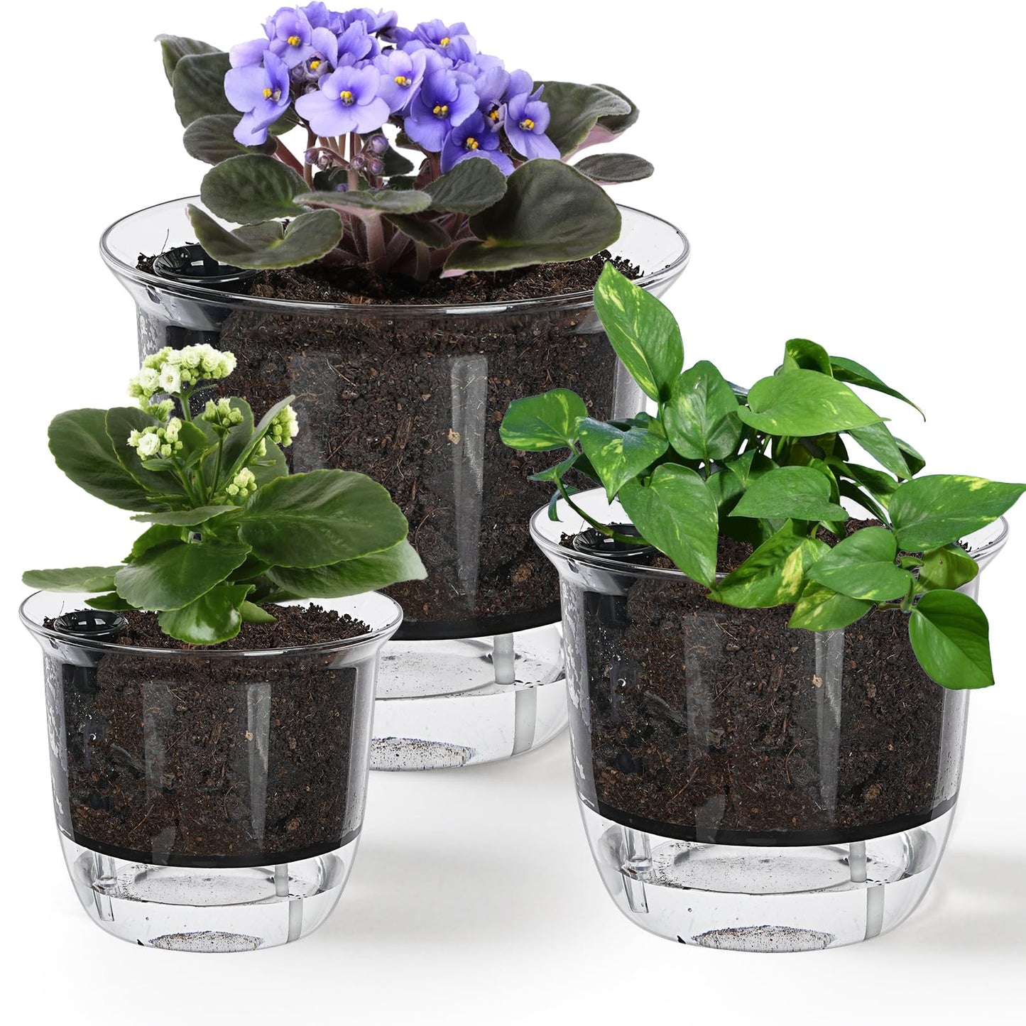 IWNTWY Plant Pots 6/5/4 inch Set of 3, Self Watering Pots for Indoor Outdoor Plants Flowers, Self Watering Planters with Reservoir, Drainage Hole and Absorbent Cotton Rope