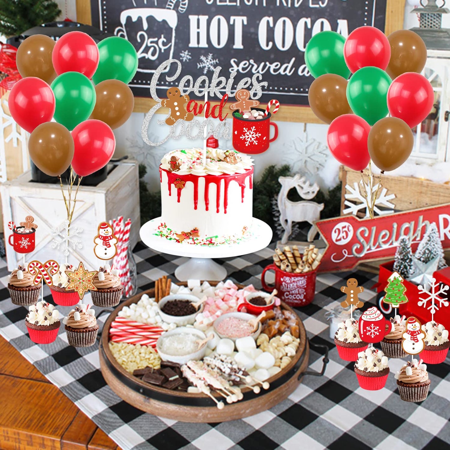 Cookies and Cocoa Party Decorations, Cookies and Cocoa Banner Snowflake Snowman Gingerbread Man Garland Cake Topper Balloons, Hot Cocoa Party Hot Chocolate Party Christmas Birthday Party Decorations