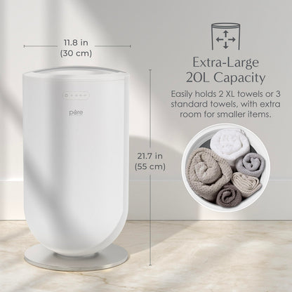 Pure Enrichment PureBliss Luxury Towel Warmer - Extra Large 20L Heats Towels, Robes, Blankets, or Clothing - Modern Bucket Design, 4 Heat Timer Settings & Auto Shut-Off (White & Brushed Gold)