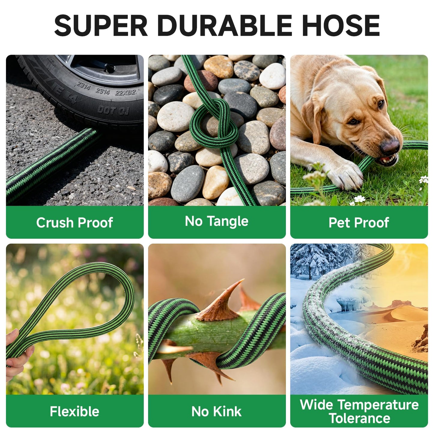 Watato Garden Hose 50FT Non-Expandable Water Hose Flexible Kink-Free Lightweight Leak-Proof Sturdy Outdoor Hose Water Pipe for Garden Yard Lawn Camper 3/4 Inch Fittings