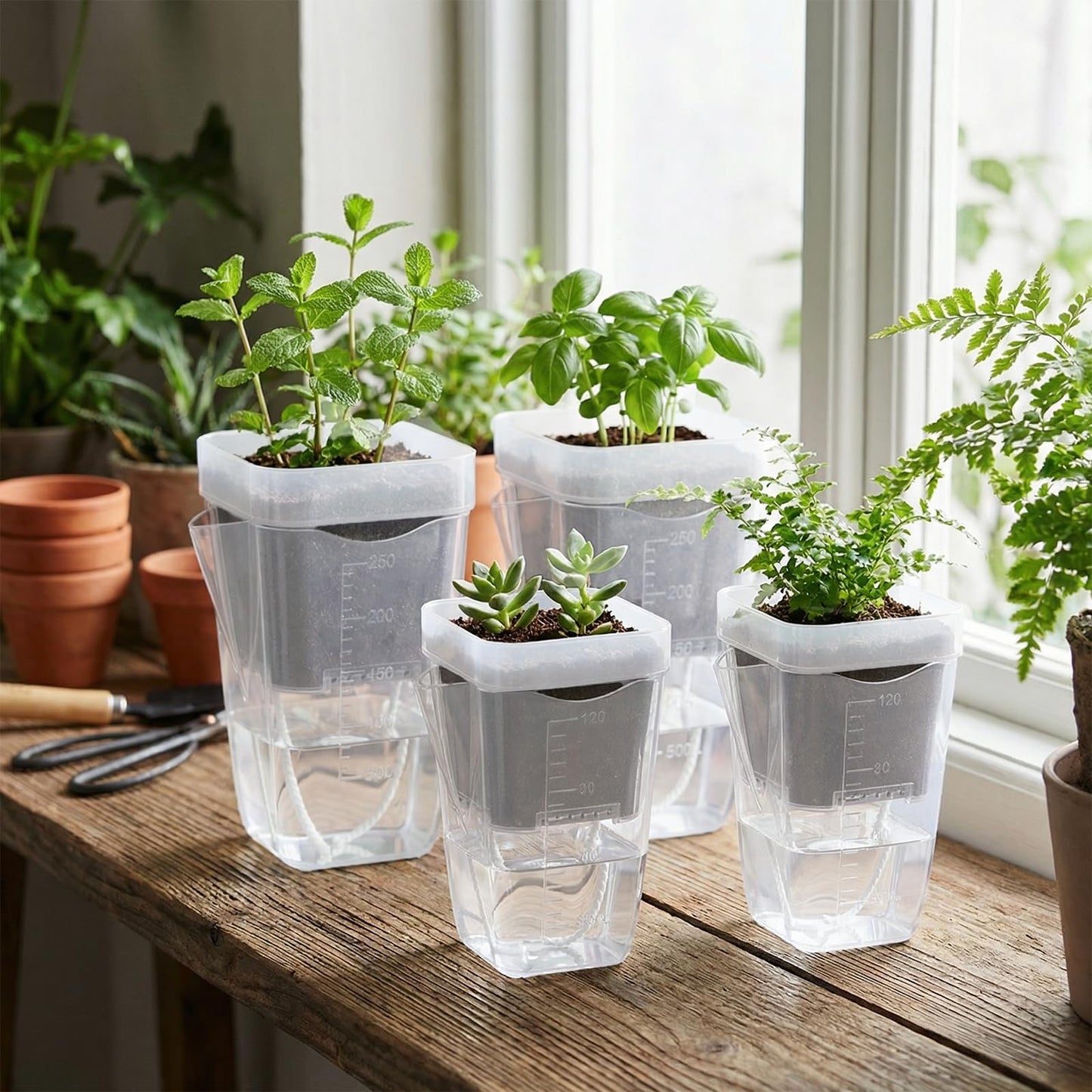 QCQHDU 15-Pack 2 Inch Mini Self Watering Pots for Indoor Plants, Semi Hydroponic Pots, Small Clear Plastic Planters, Drainage Hole, Water Level Indicator, African Violets, Alocasia, Cutting, Seeding