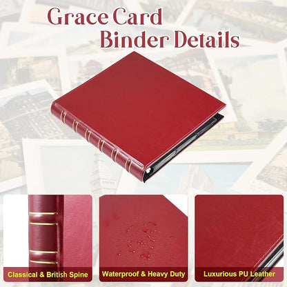 WOT I Vintage Leather Card Binder | Holds 450 Cards, Refillable Leather 3 Ring Binder for MTG/TCG/Sports Cards, Elegant Book-Style Organizer - Red